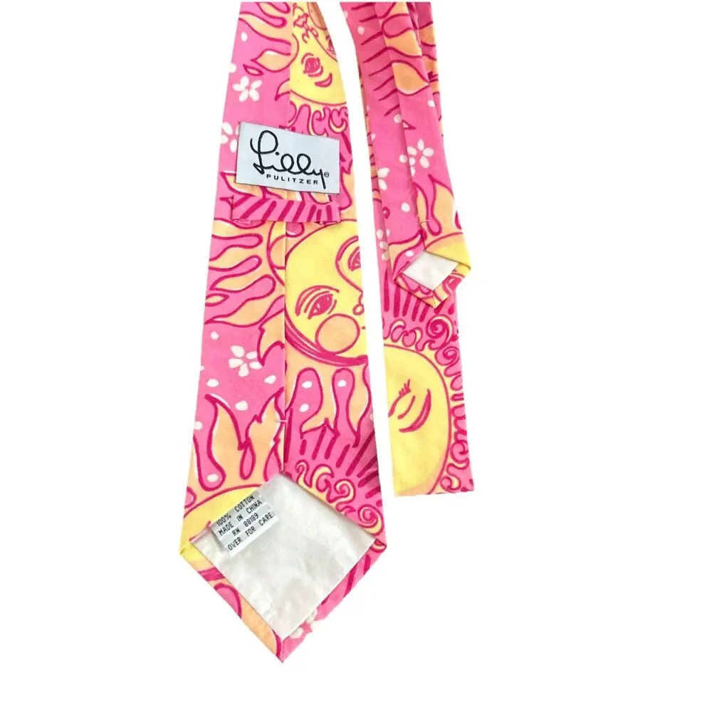 Vintage Lilly Pulitzer Men’s Tie Yellow Pink Sun Of A Gun Rare Print 54” Cotton